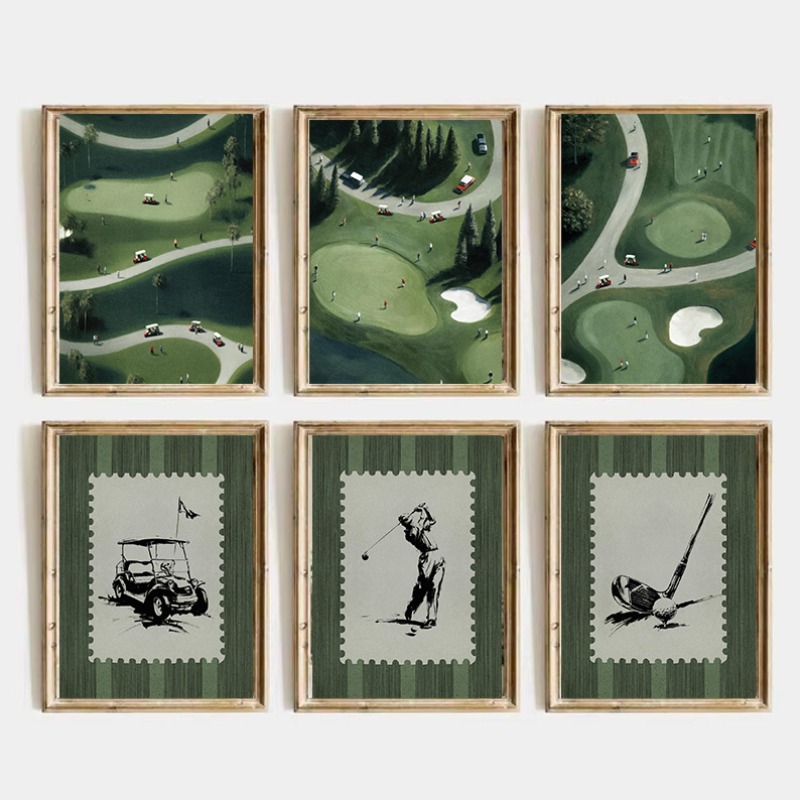 Resin Art Course - Poster Lapangan Golf Vintage Retro Abstrak