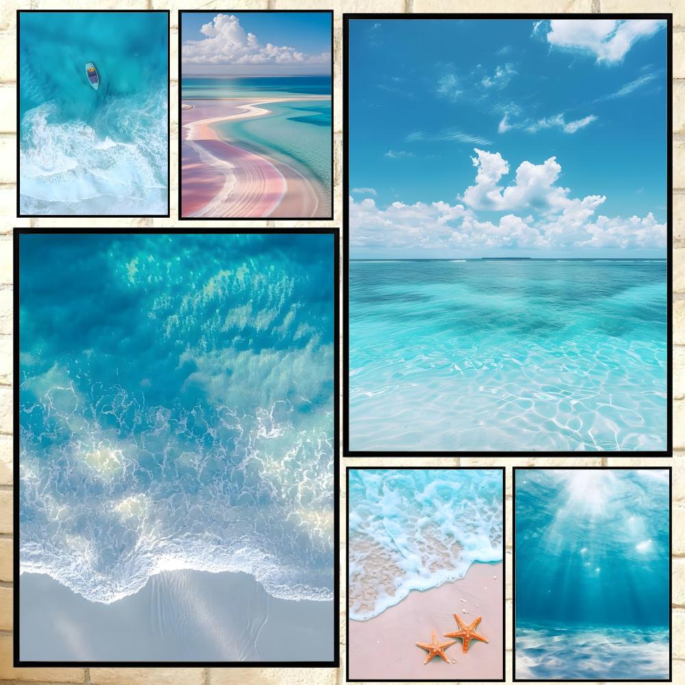 Resin Art Beach Theme - Poster Tema Klasik Pantai Ombak Laut