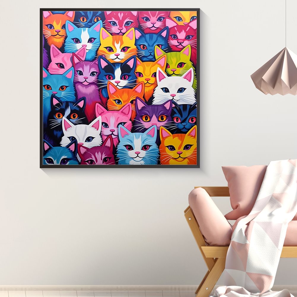 Resin Art Kit - Lukisan Berlian Keluarga Kucing Bayi Warna-warni
